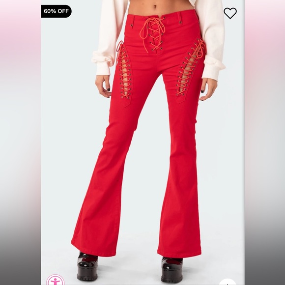 Edikted Red Flared Jeans - Picture 1 of 3